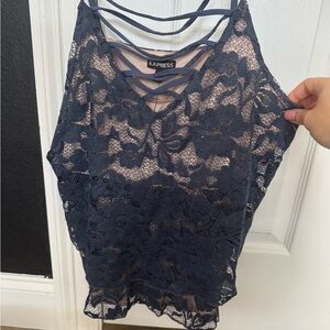 Express Dark Blue Lace Blouse